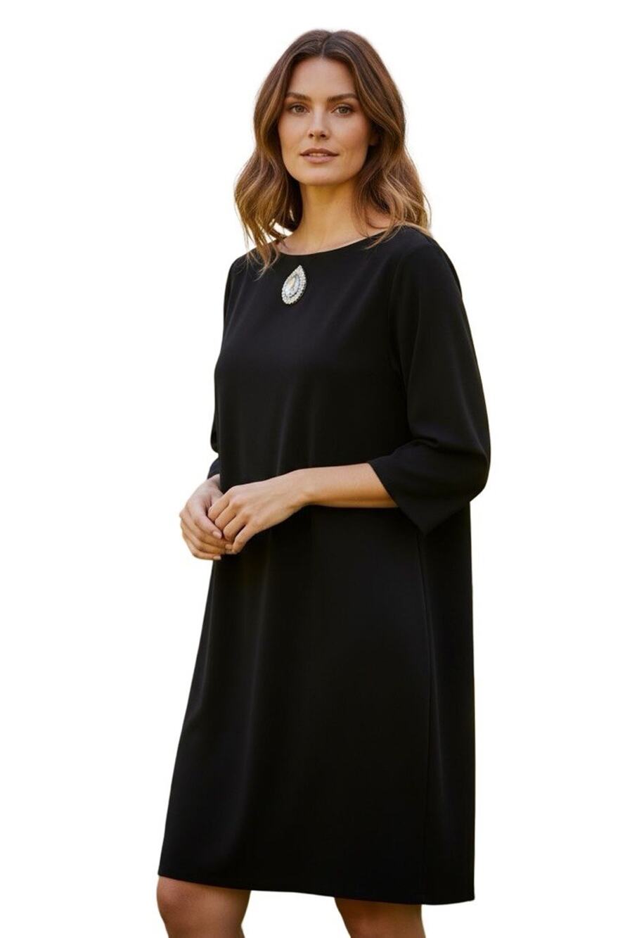 Marina Black Jersey Knit Rhinestone Keyhole Bell Sleeve Cocktail Party Dress 10